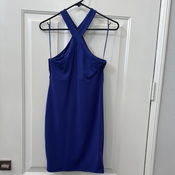 Leith Royal Blue Bodycon Sheath Dress with Halter Neckline for Cocktail - Picture 2 of 5